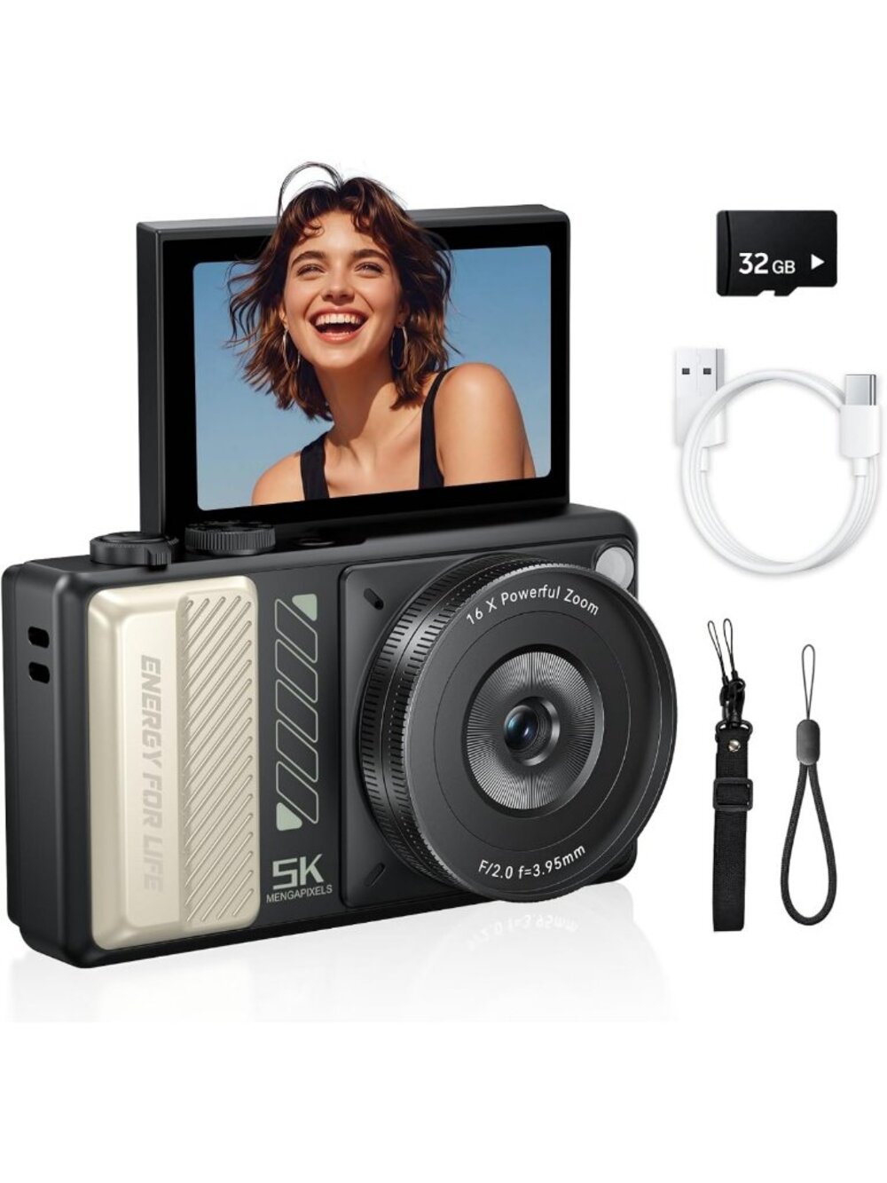 80MP Digital Camera for Photography & Vlogging, 3'' Flip Screen, 16X Zoom, WiFi